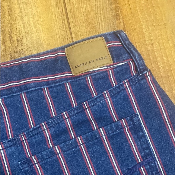 American Eagle red, white & blue Striped Denim hi rise Mini Skirt size 10 - Picture 3 of 7
